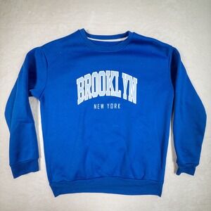 Blue Brooklyn New York Graphic Sweatshirt Pullover Long Sleeve Casual Top